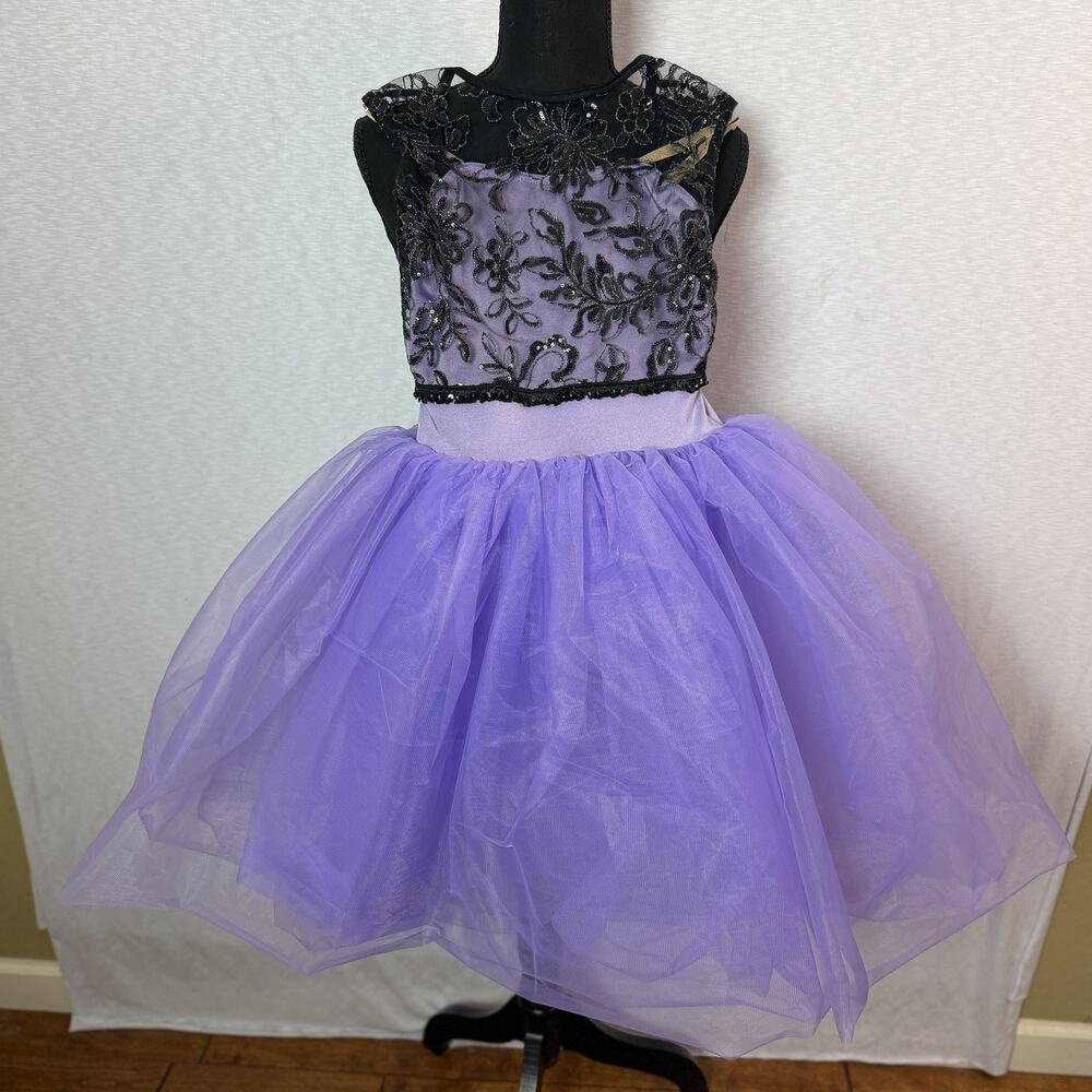 Costume Gallery 19529 Dance Costume Dress Lavender Tulle Tutu Black Lace Sz LC
